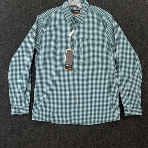 Orvis River Guide Long Sleeve Shirt Men's Medium Blue Plaid Active Fit Pockets - Picture 1 of 9